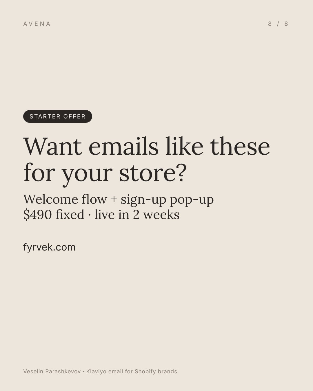 AVENA email sequence, slide 8 of 8