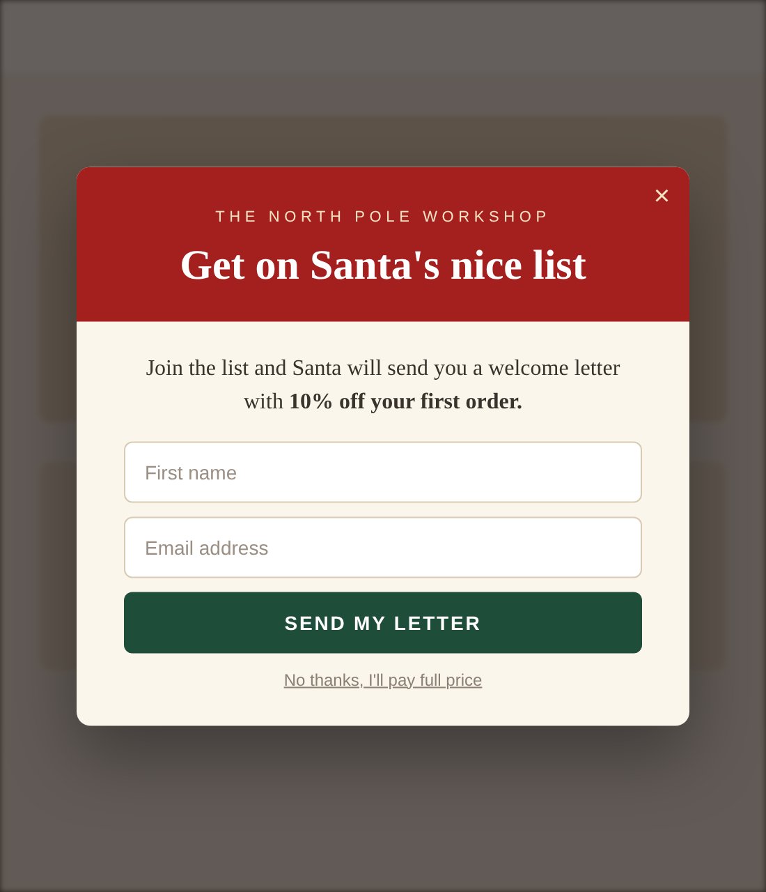 Sign-up pop-up with the welcome offer