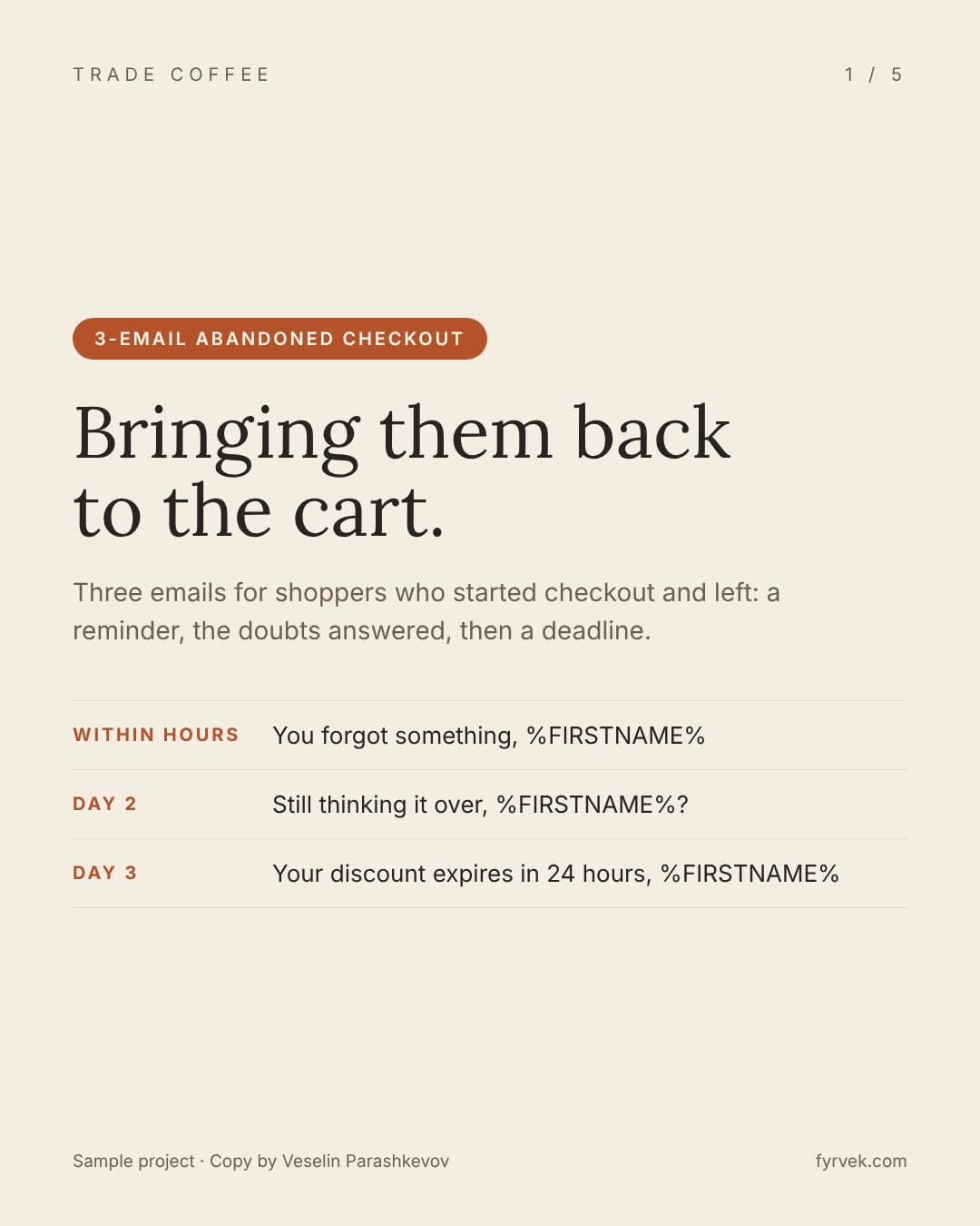 Trade Coffee abandoned checkout flow, slide 1 of 5