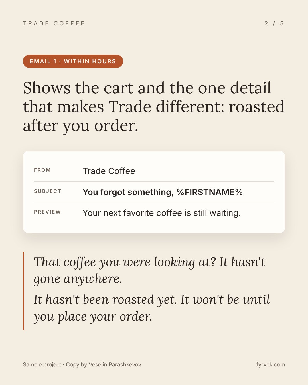 Trade Coffee abandoned checkout flow, slide 2 of 5