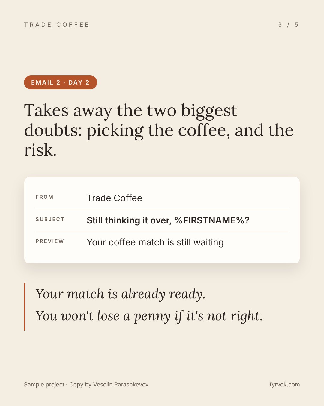 Trade Coffee abandoned checkout flow, slide 3 of 5