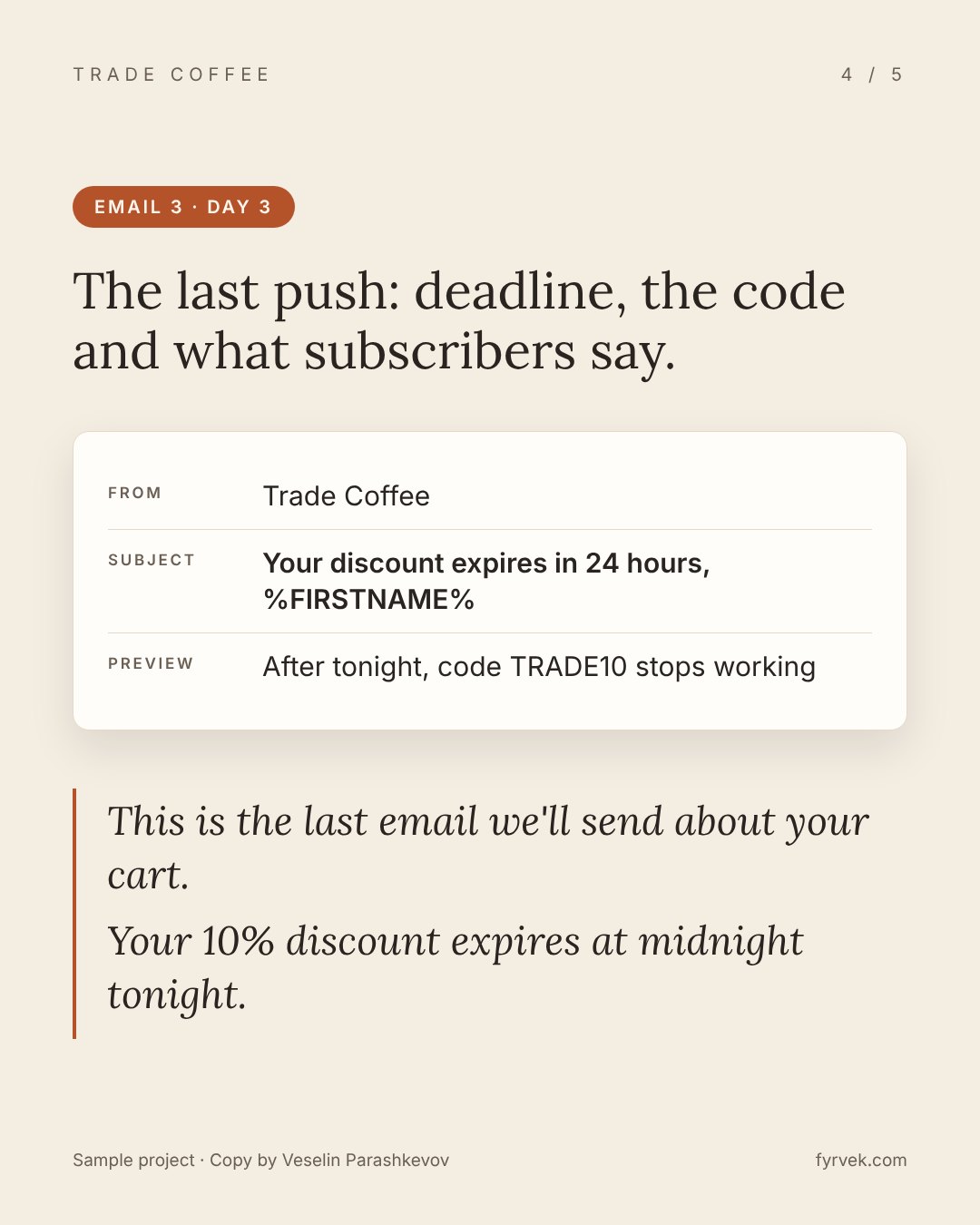 Trade Coffee abandoned checkout flow, slide 4 of 5