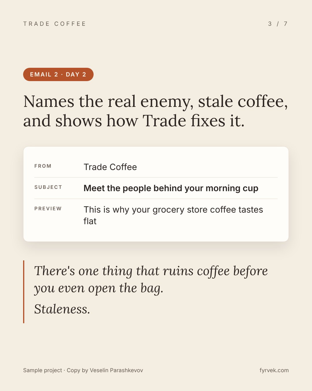 Trade Coffee welcome flow, slide 3 of 7