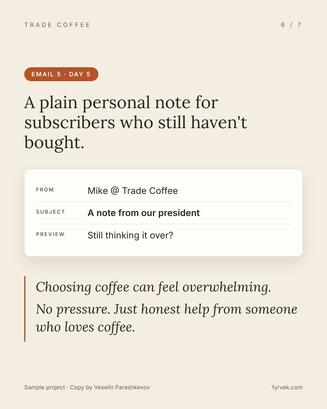 Trade Coffee welcome flow, slide 6 of 7